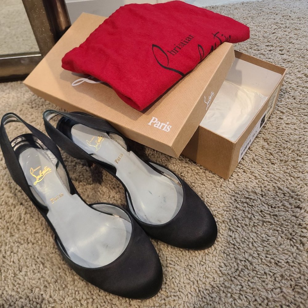Christian Louboutin Picador 85 crepe satin 38.5 black slingback - Picture 3 of 8